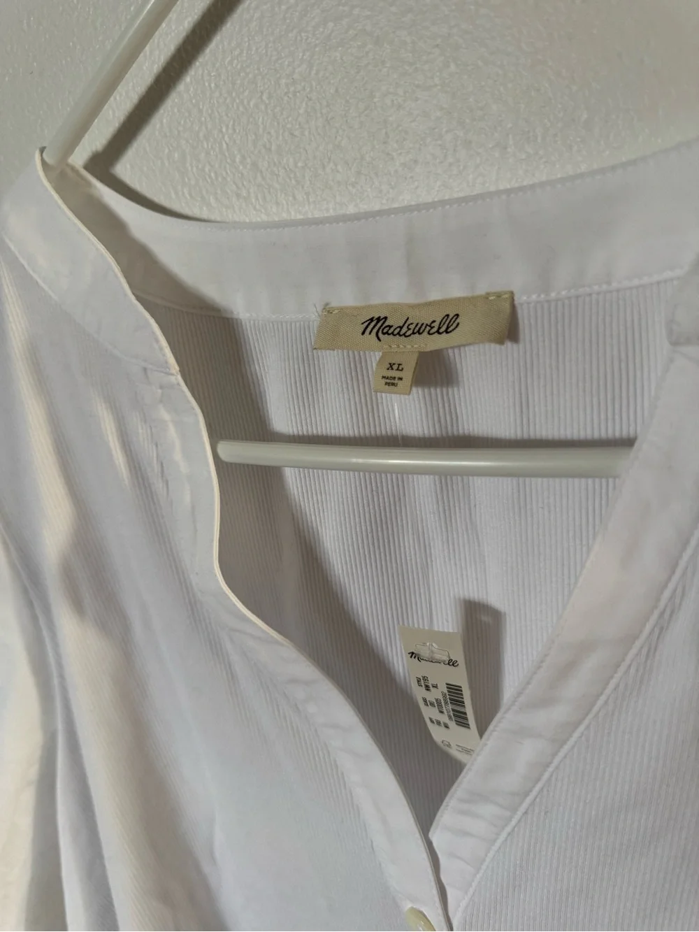 Madewell White Puff-Sleeve Henley Top, XL